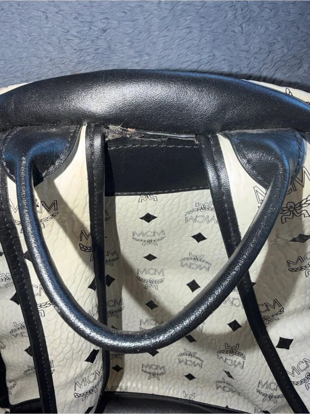 USED MCM Black & White Studded Backpack.